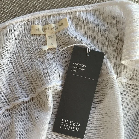 Eileen Fisher Fine Gauge Linen Knit Scoop Neck Top. Size L. NWT. White - Picture 5 of 7